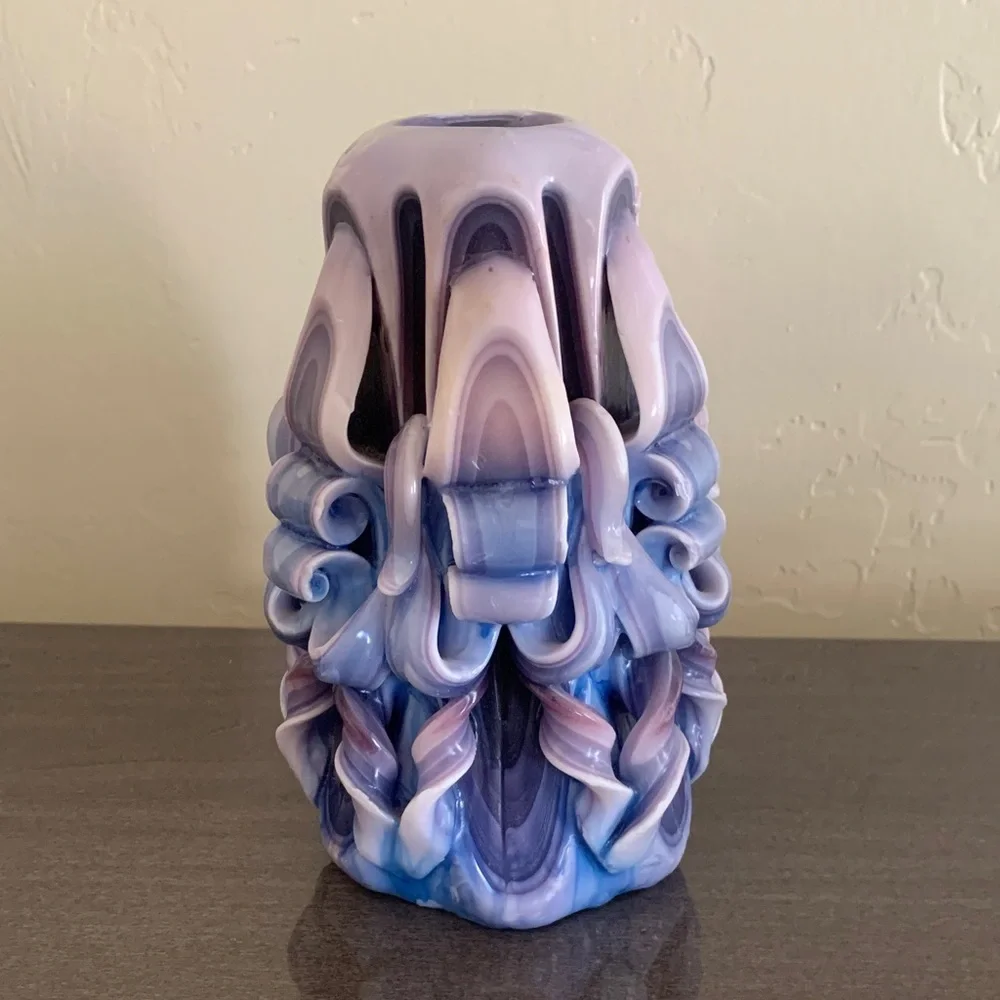 Hand Carved Ribbon Swirled Layered Wax 7” Candle Vintage